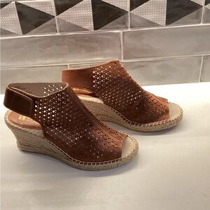 White Mountain Laser-Cut Peep-Toe Slingback Wedge Sandals